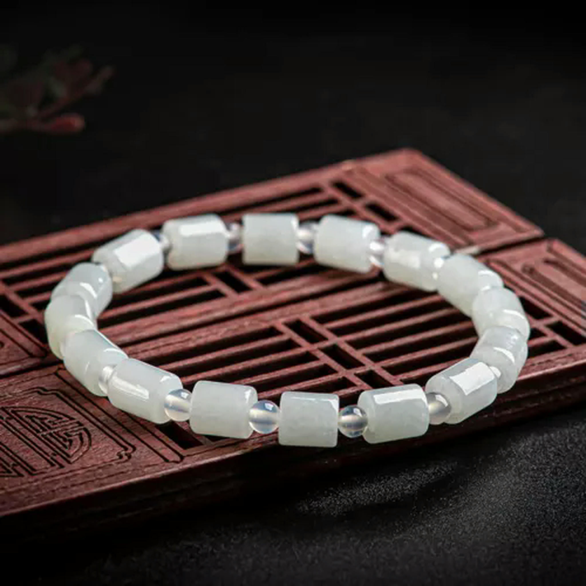 HOOUN Natural Grade A Jade Jadeite Agate Women Lucky Column Round Beaded Bracelet