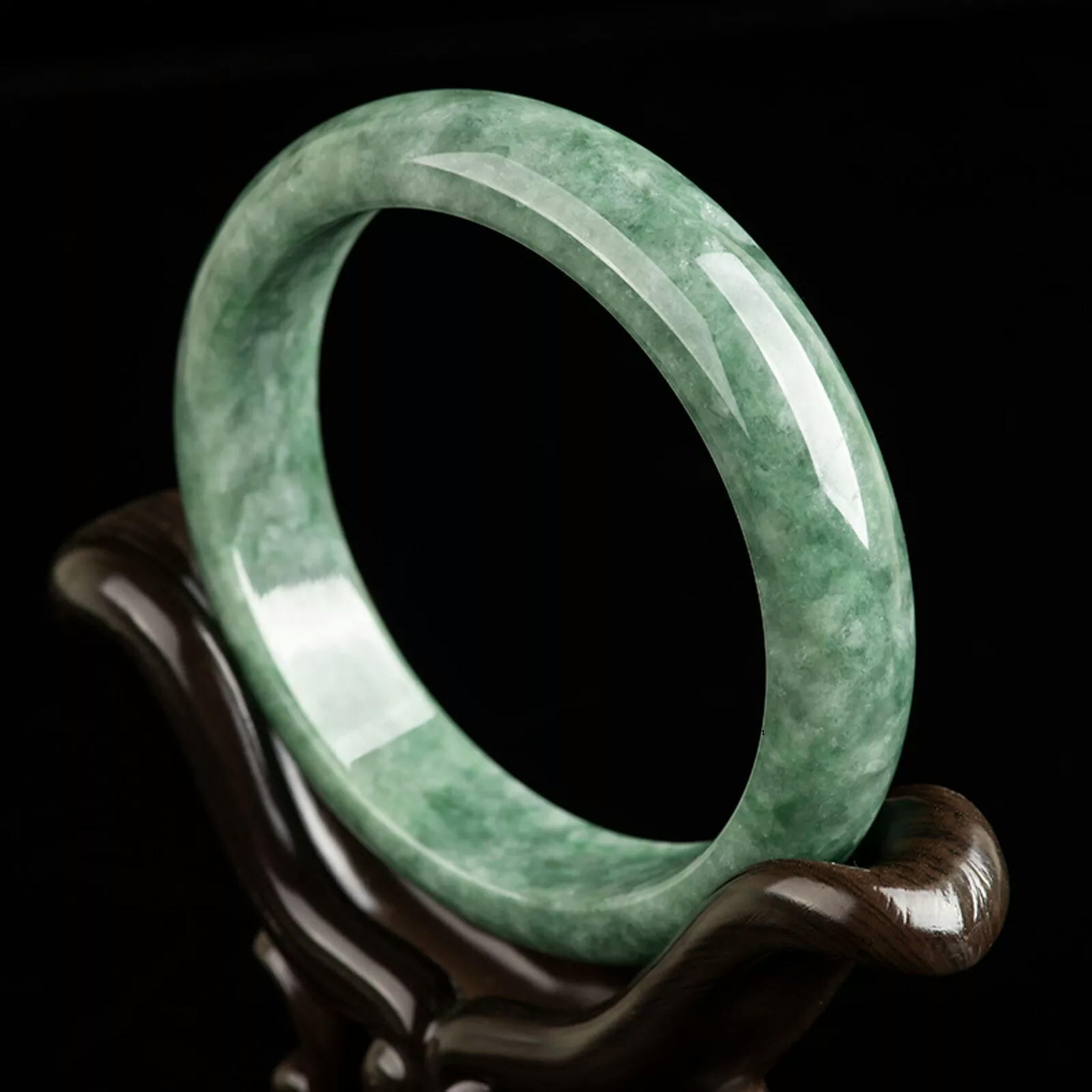 HOOUN Natural Grade A Jade Jadeite Bangle Men Women Gift Lucky Green Smooth Bracelet