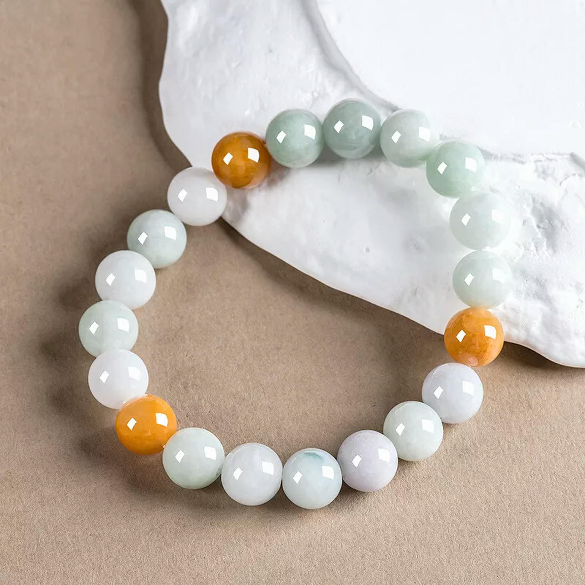 HOOUN Natural Grade A Jade Jadeite Bangle Women 10mm Colorful Round Beads Bracelet