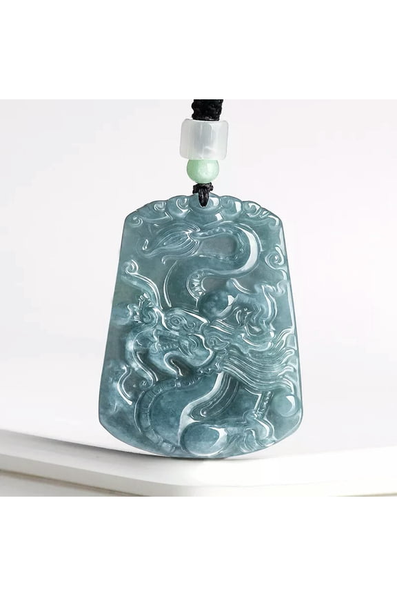 Natural Grade A Jade Jadeite Blue Water Women Men Lucky Ziodiac Dragon Pendant