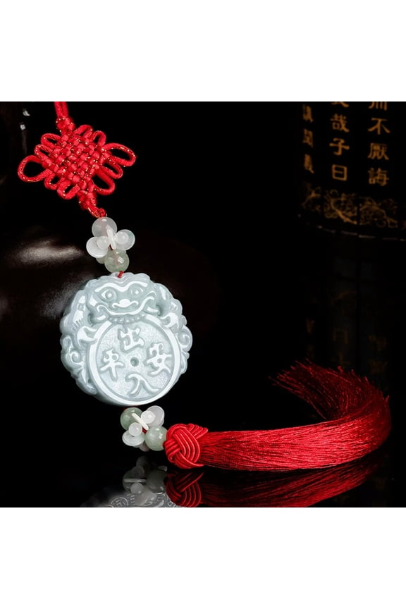 Natural Grade A Jade Jadeite Coin Animal Braided Lucky Knot Tassel Car Pendant