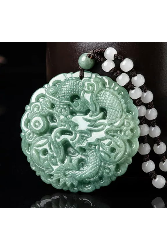 Natural Grade A Jade Jadeite Green Lucky Rich Wealth Coin Dragon Round Pendant