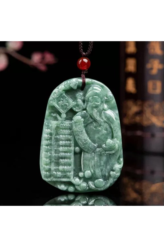 Natural Grade A Jade Jadeite Lucky Get Rich Fu Abacus God of Wealth Pendant