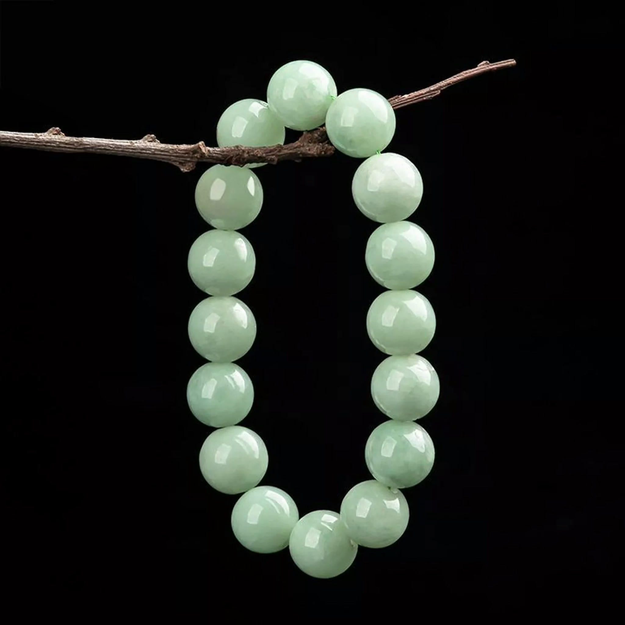 HOOUN Natural Grade A Jade Jadeite Lucky Men Women Best 13mm Round&nbsp;Beaded Bracelet
