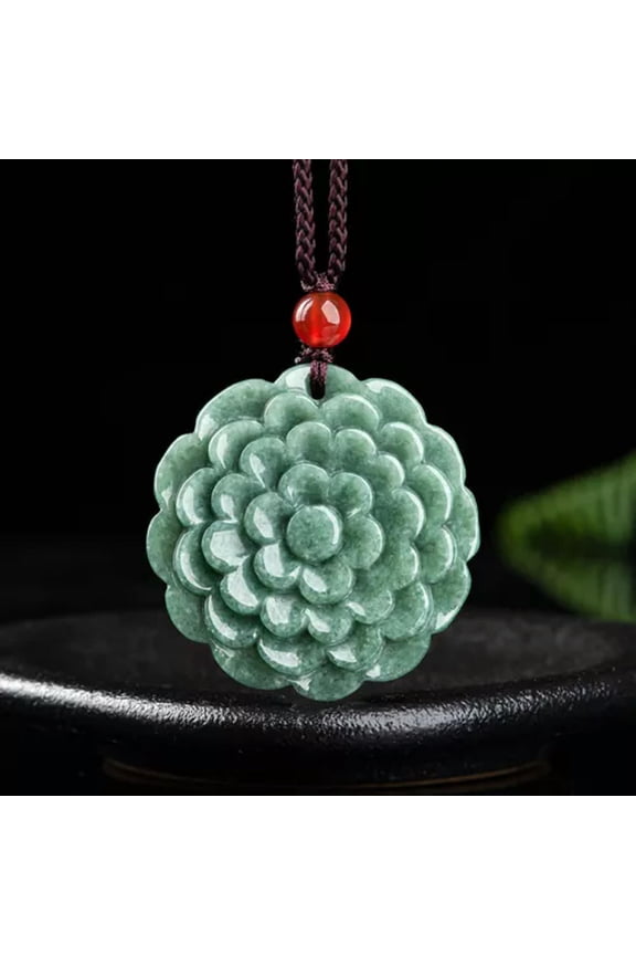 Natural Grade A Jade Jadeite Men Women Lucky Beauty Peony Flower Pendant Gift