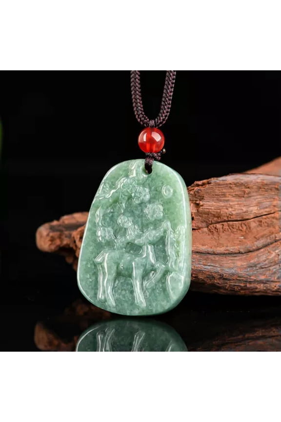 Natural Grade A Jade Jadeite Men Women Lucky Gift Flower Sika Deer Pendant