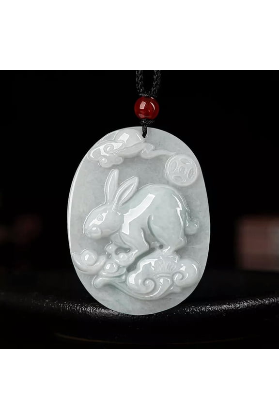 Natural Grade A Jade Jadeite Men Women Lucky Zodiac Rabbit Pendant Amulet Gift