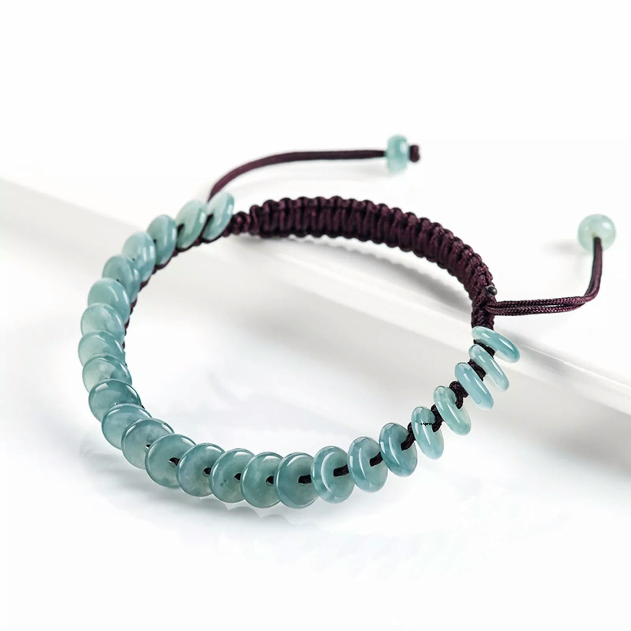 HOOUN Natural Grade A Jade Jadeite Women Round Buckle Beads String Braided Bracelet