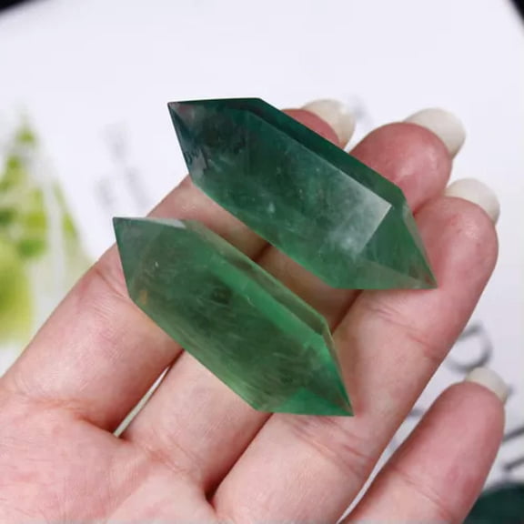 HOOUN Natural Green Fluorite Quartz Crystal Healing Hexagonal Wand Obelisk Rock Stone-4-5cm