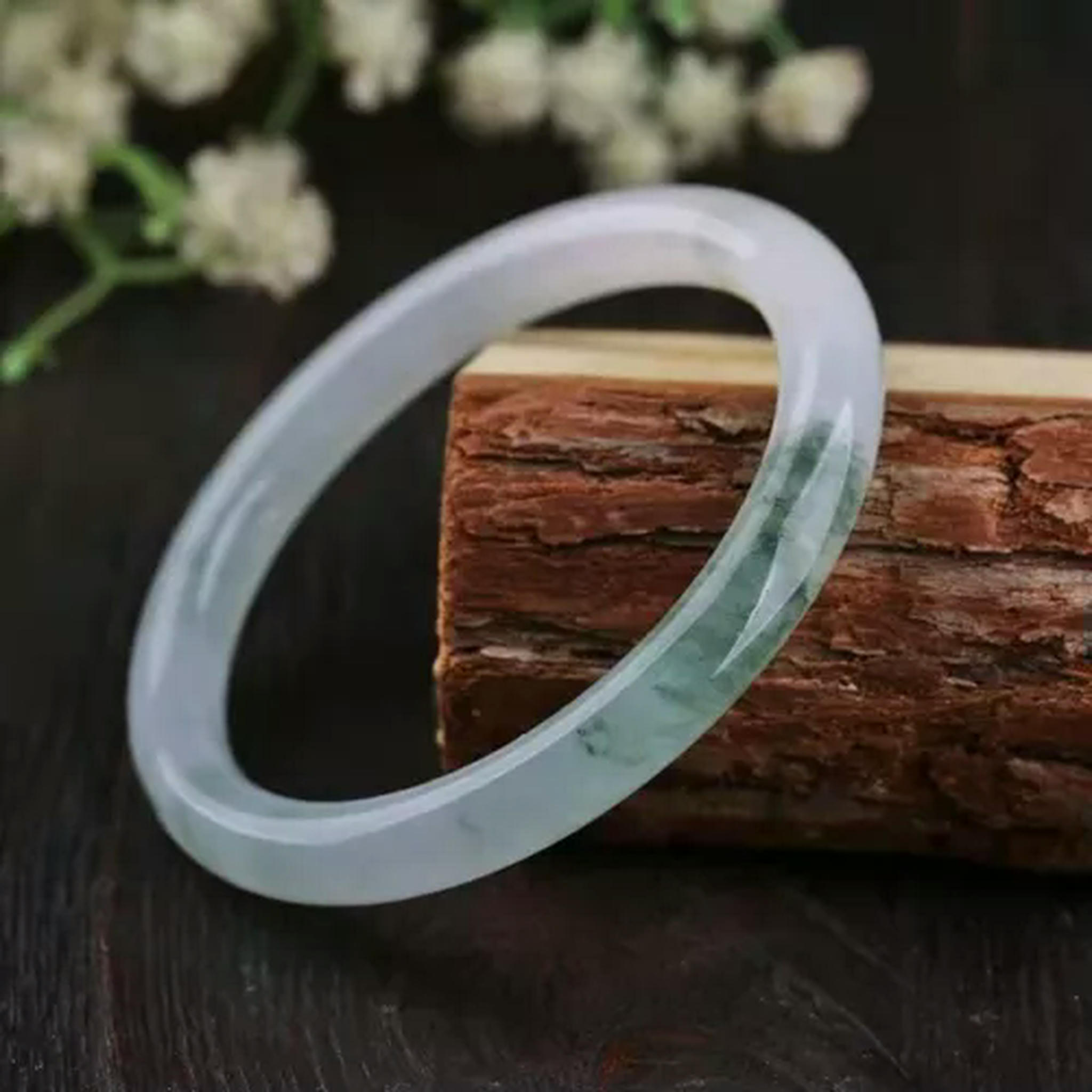 HOOUN Natural Green Jade Bangles for Women Round Jade Bracelet for Girls-58mm/2.28''
