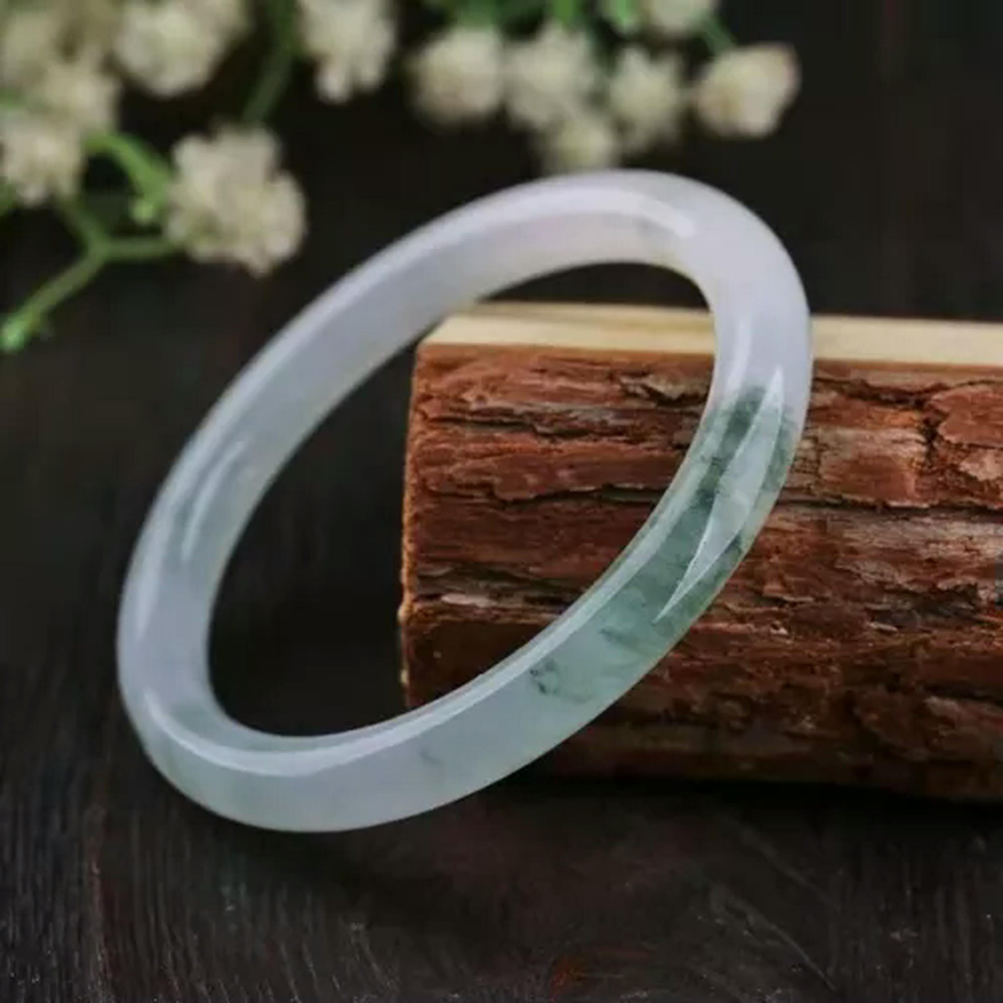 HOOUN Natural Green Jade Bangles for Women Round Jade Bracelet for Girls-60 mm/2.36''