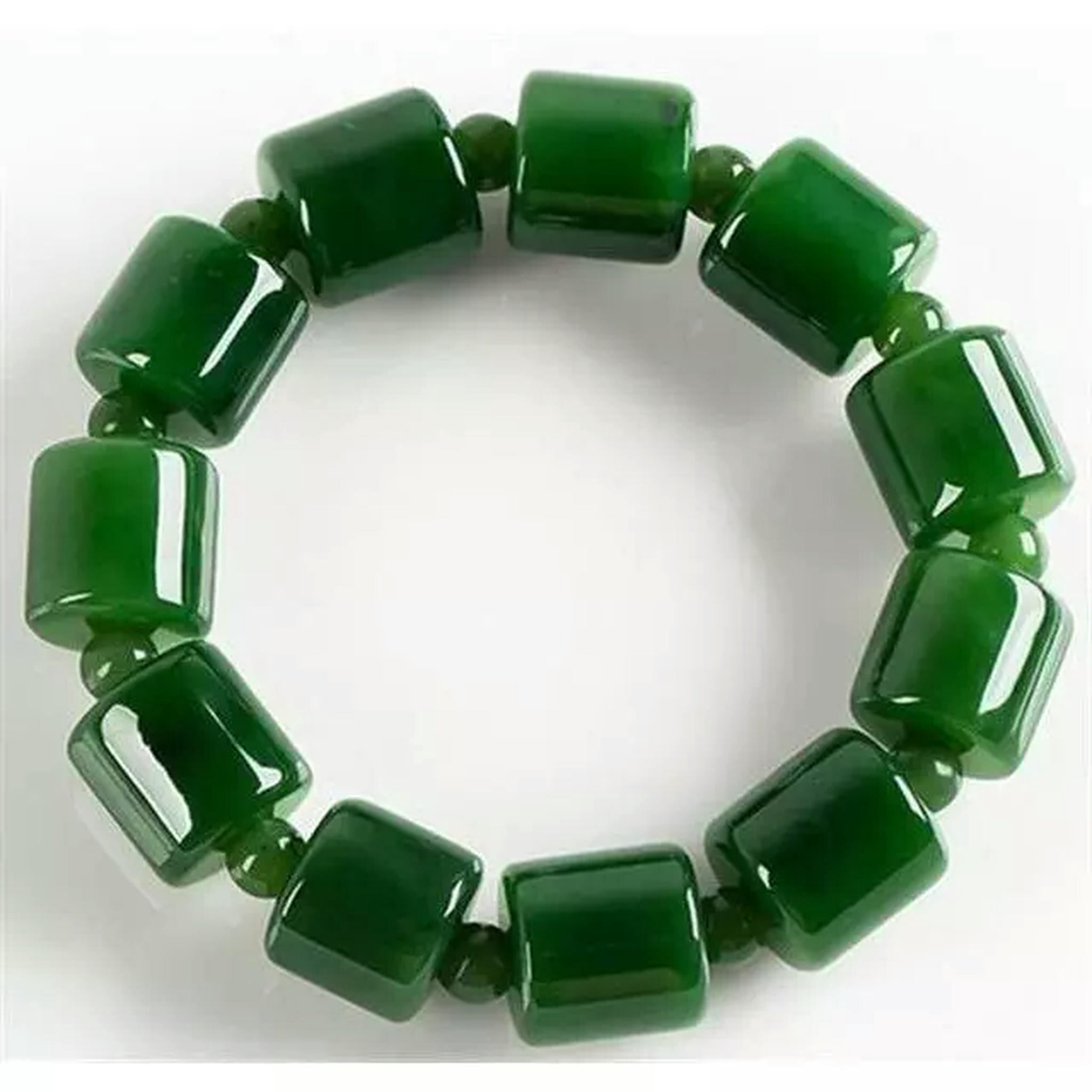 HOOUN Natural Green Jade Bead Bracelets 18*15mm Women Men Long Tube Jadeite Bracelet