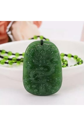 Natural Green Jade Necklace Pendant Hand-Carved Lucky Amulet Chain Chic pretty-Dragon