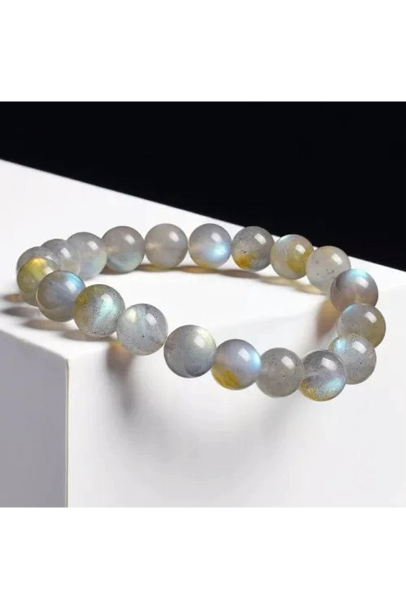 Natural Grey Labradorite Bracelets Flash Smooth Spectrolite 8m Moonstone Beads