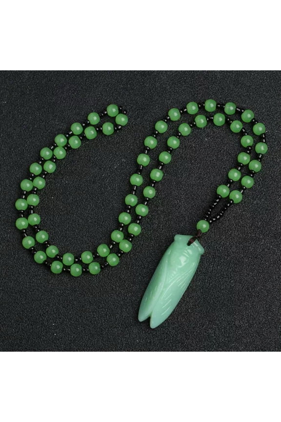 Natural Handmade Carved Light Green Jade Cicada Necklace Pendant for Women's Gif
