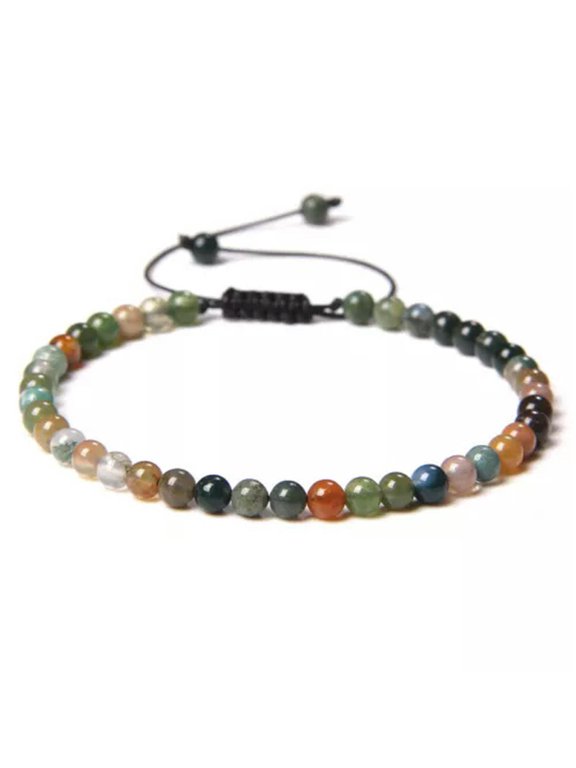 Natural Healing Crystal 4mm Braided Rope Stone Bead Bracelet Adjustable Jewelry -16Indian Agate