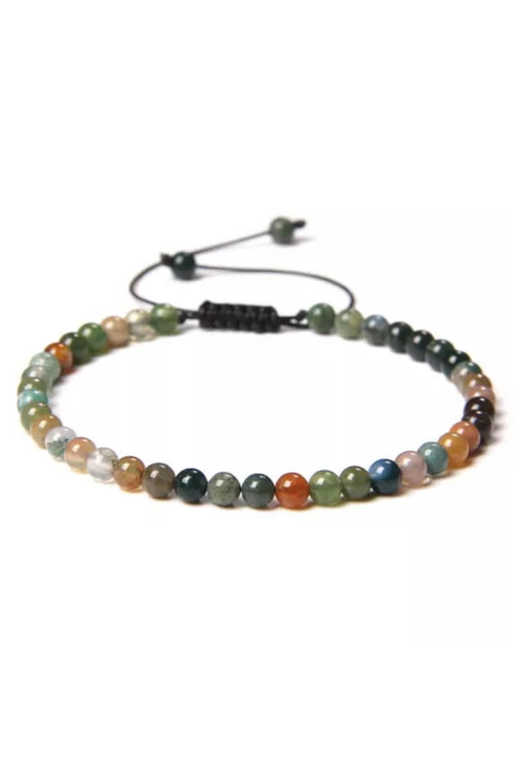Natural Healing Crystal 4mm Braided Rope Stone Bead Bracelet Adjustable Jewelry -16Indian Agate