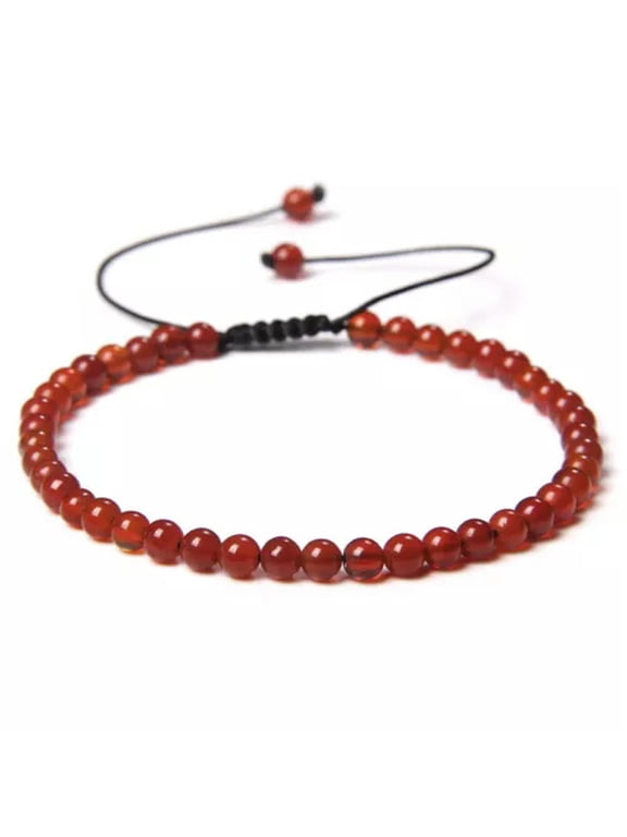 Natural Healing Crystal 4mm Braided Rope Stone Bead Bracelet Adjustable Jewelry -26 Carnelian