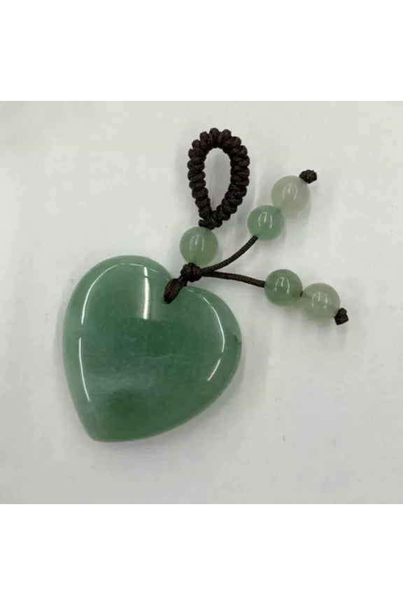 Natural Healing Crystal Heart Braided Knot Art Stone Pendant Keychain Jewelry -Green Aventurine
