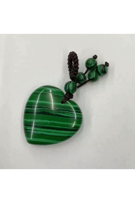 Natural Healing Crystal Heart Braided Knot Art Stone Pendant Keychain Jewelry -Synthetic Malachite