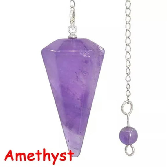 HOOUN Natural Healing Crystal Hexagonal Pointed Cone Bullet Stone Pendant Pendulume -Amethyst
