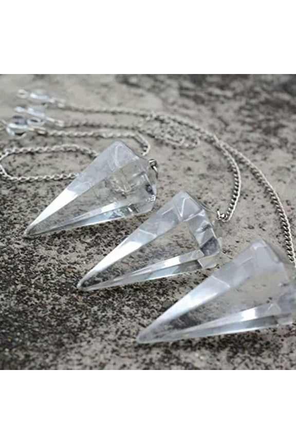 Natural Healing Crystal Hexagonal Pointed Cone Bullet Stone Pendant Pendulume -Clear Crystal