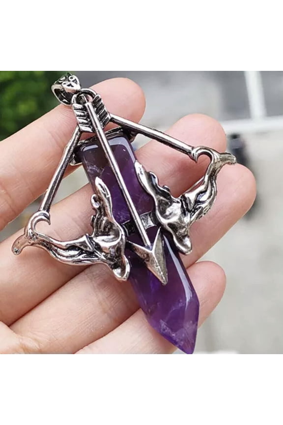 Natural Healing Crystal Quartz Sward Cupid's Arrow Stone Pendant Chain Necklace-Amethyst