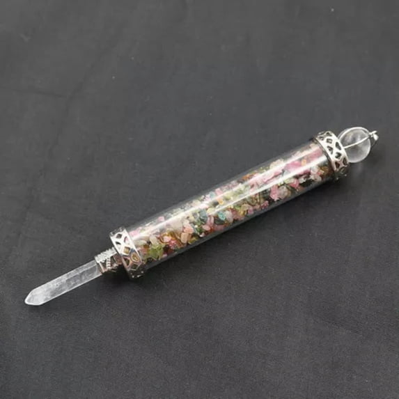 HOOUN Natural Healing Crystal Stone Wish Bottle Hexagon Reiki Quartz Pendulum Pendant-Colorful Tourmaline