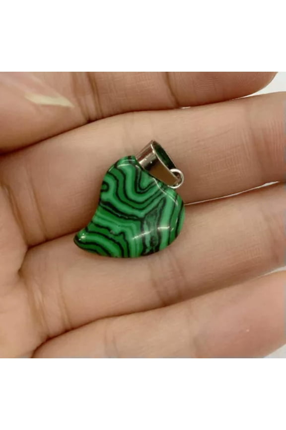 Natural Healing Energy Half Heart Stone Pendant Necklace Jewelry DIY Making -Synthetic Malachite