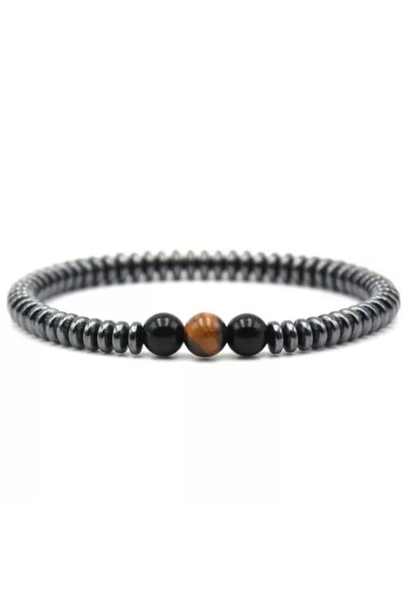 Natural Healing Energy Oblate Round Hematite Stone Bead Bracelet Men Jewelry -CTKSL01