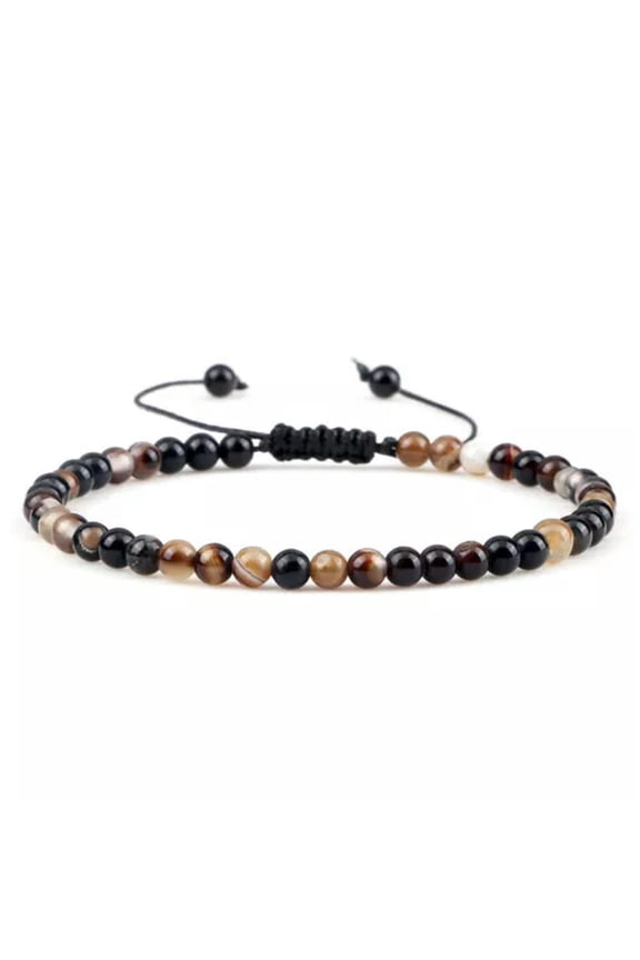 Natural Healing Fire Agate Stone Bead Bracelet Rope Braided Adjustable Jewelry-Coffee Stripe Agate