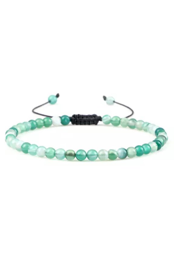 Natural Healing Fire Agate Stone Bead Bracelet Rope Braided Adjustable Jewelry-Green Stripe Agate