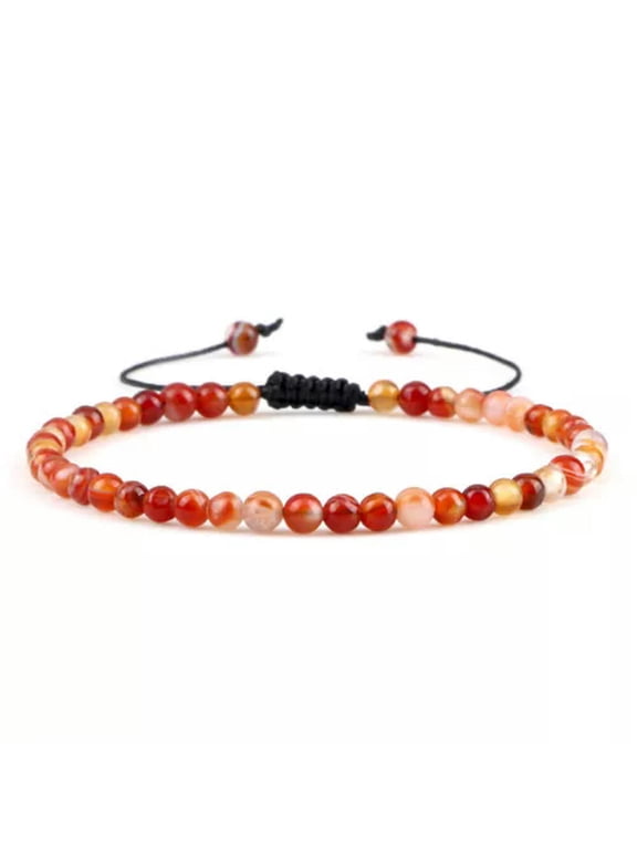 Natural Healing Fire Agate Stone Bead Bracelet Rope Braided Adjustable Jewelry-Red Stripe Agate