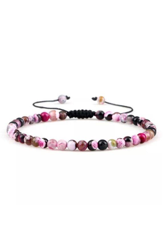 Natural Healing Fire Agate Stone Bead Bracelet Rope Braided Adjustable Jewelry-Rose Fire Agate