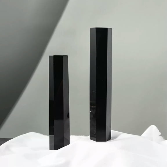 HOOUN Natural Hexagonal Crystal Stone Column Jade Flat Black Obsidian Quartz Wand