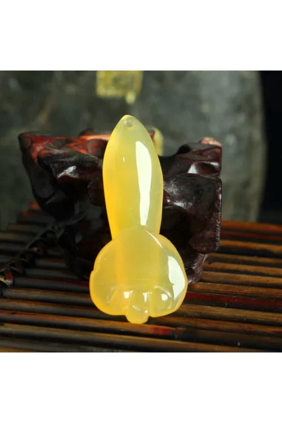 Natural Icy Chalcedony Jade Hand Ruyi Yellow Carved Agate Pendant Necklace