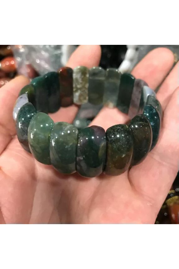 Natural Indian Moss Agate 7.5'' Crystal Stretch Bracelet Chakra Reiki Gift-style A
