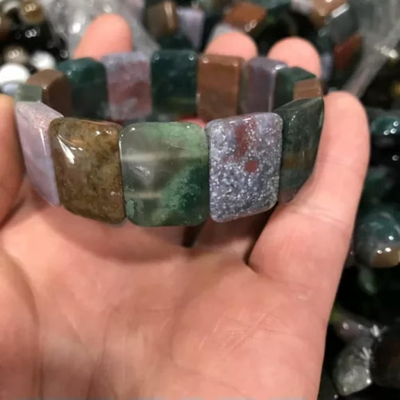 HOOUN Natural Indian Moss Agate 7.5'' Crystal Stretch Bracelet Chakra Reiki Gift-style C