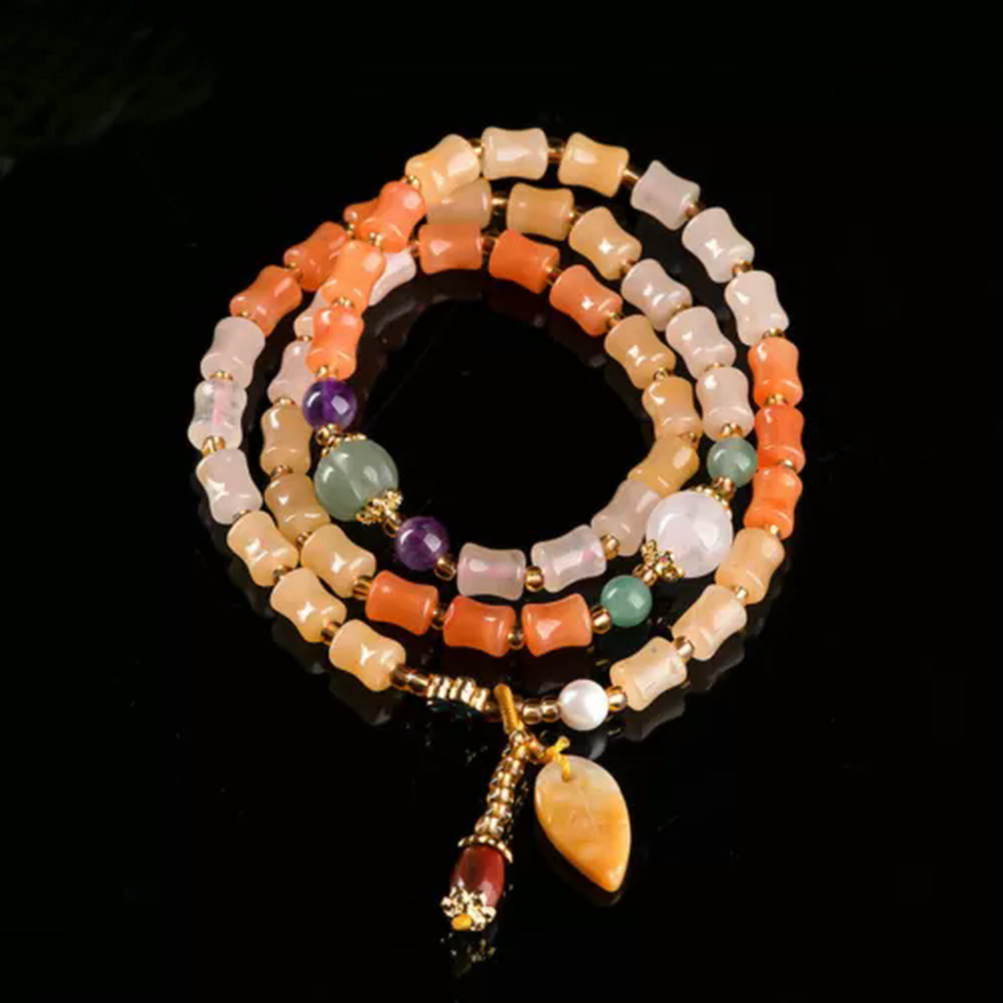 HOOUN Natural Jade Bangle Long Column Bead Link Women Lucky Gift Bracelet