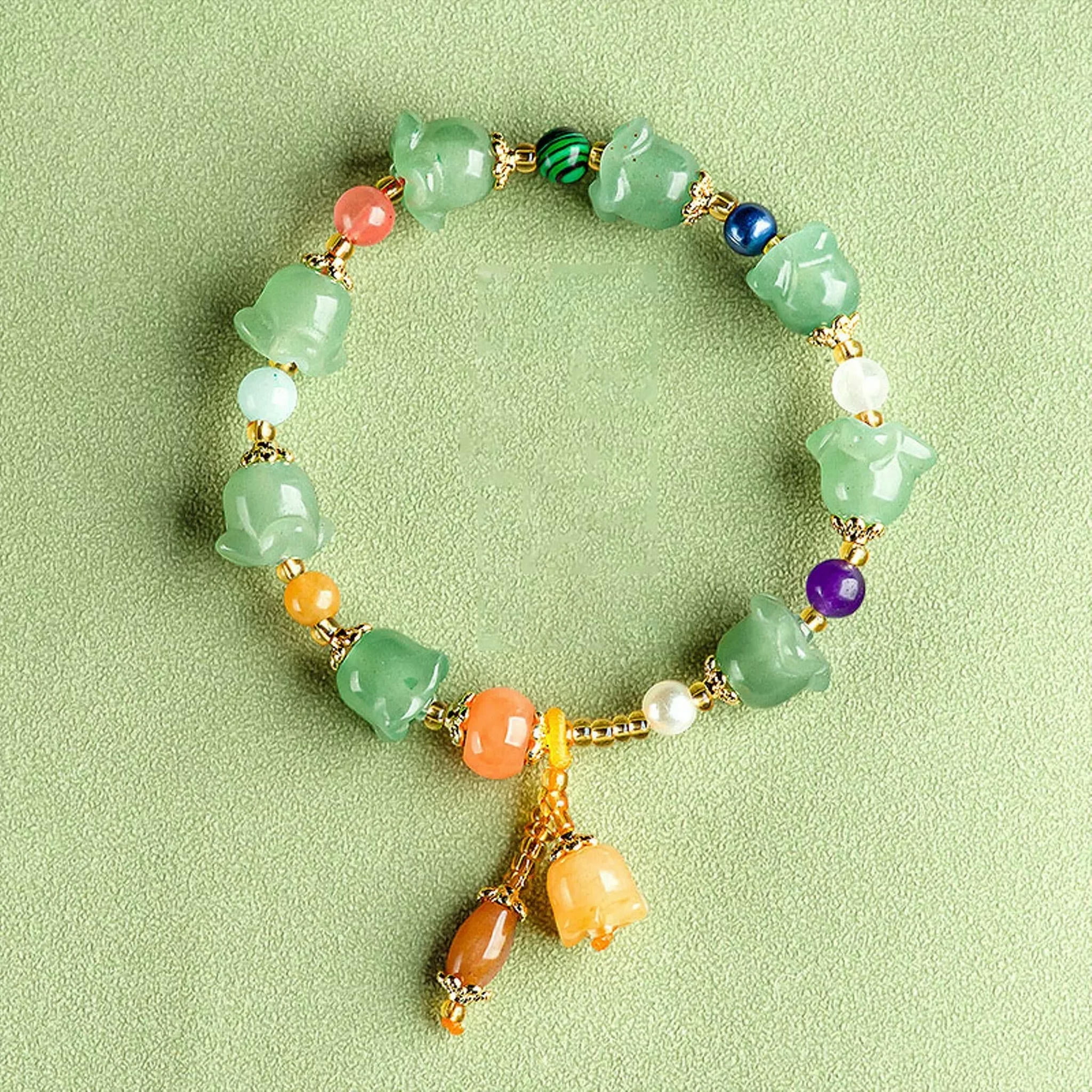HOOUN Natural Jade Bangle Magnolia Flower Bead Link Women Lucky Gift Bracelet