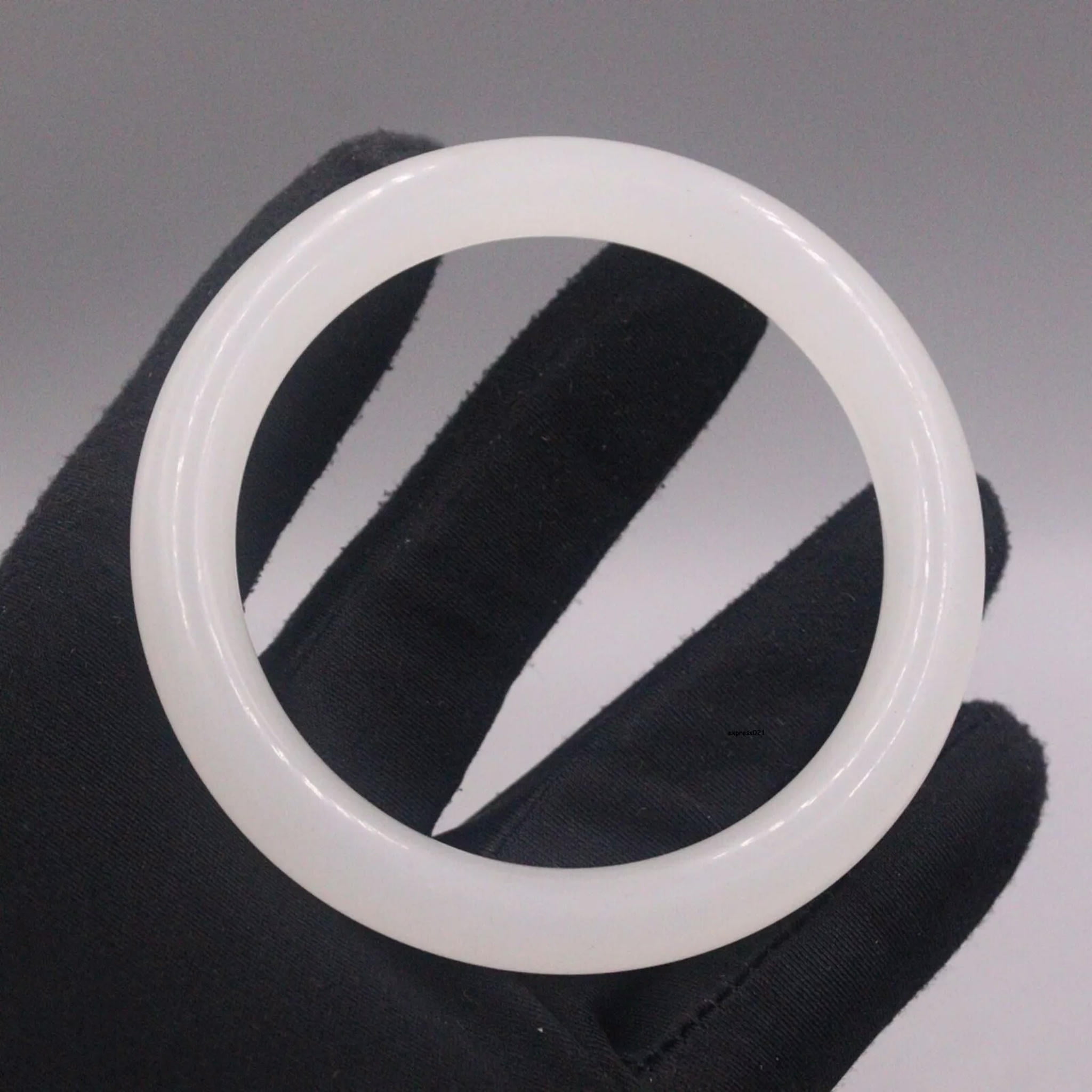 HOOUN Natural Jade Bangle Women Lucky White Smooth Round Bracelet 60mm