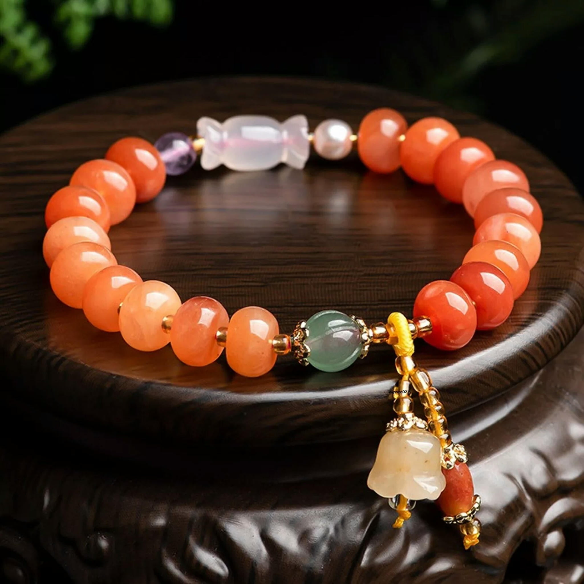 HOOUN Natural Jade Bangle Women Lucky Yellow Abacus Beads Flower Bracelet