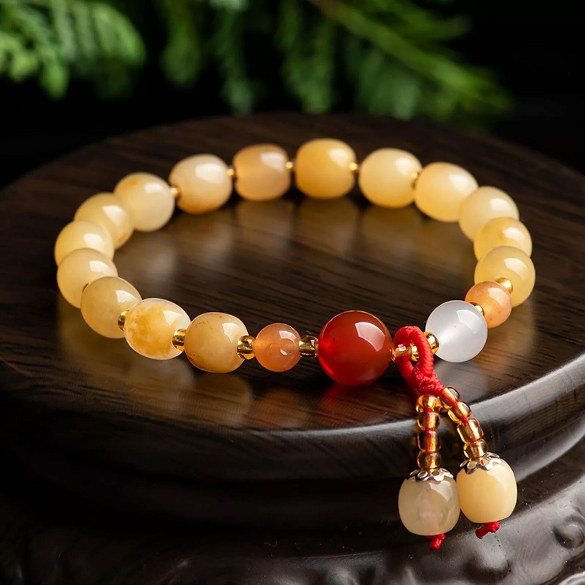 HOOUN Natural Jade Beaded Women Gift Lucky Yellow Oval Beads Bracelet
