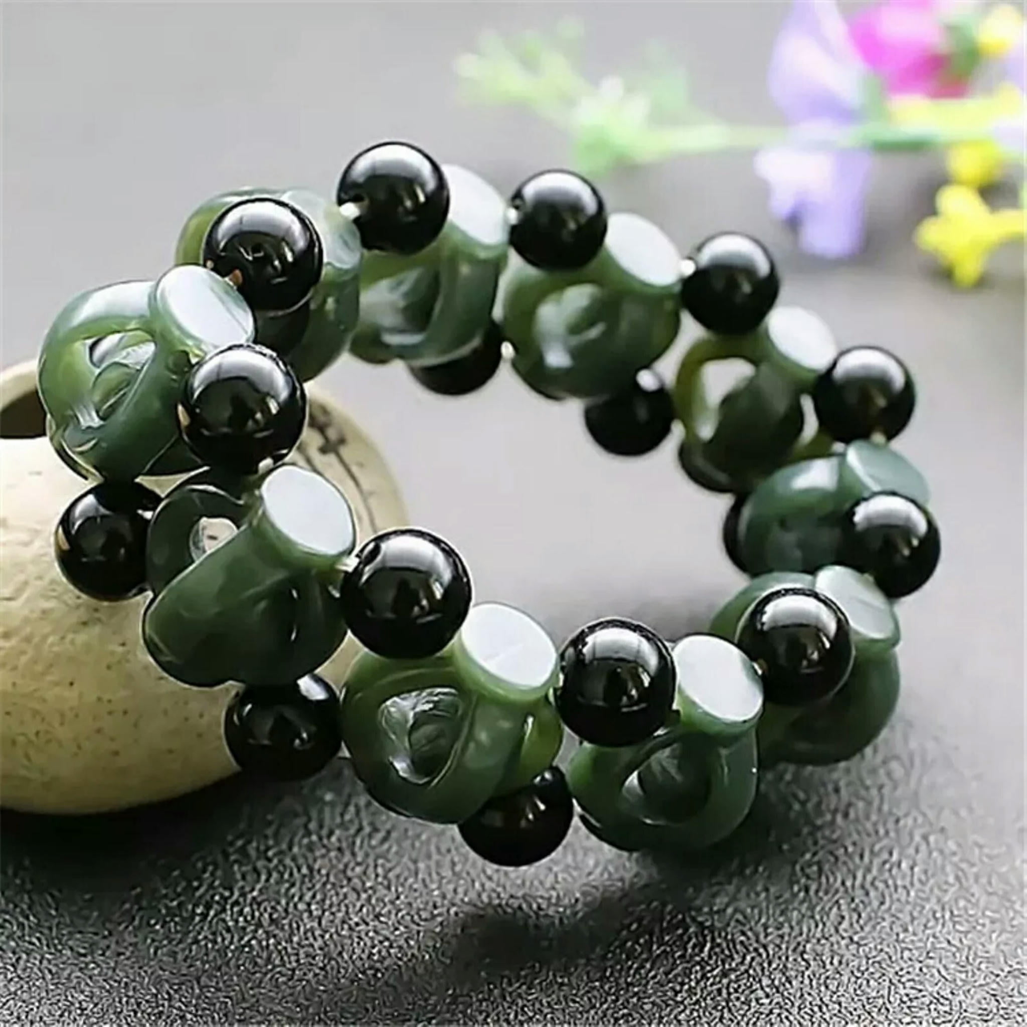 HOOUN Natural Jade Nephrite Green Lucky Women Gift Hollow Geometry Beaded Bracelet