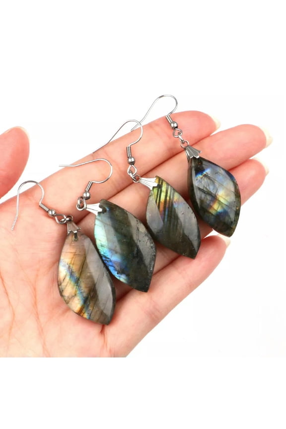 Natural Labradorite Crystal Stone Earrings Drop-shaped Irregular Pendant Jewelry