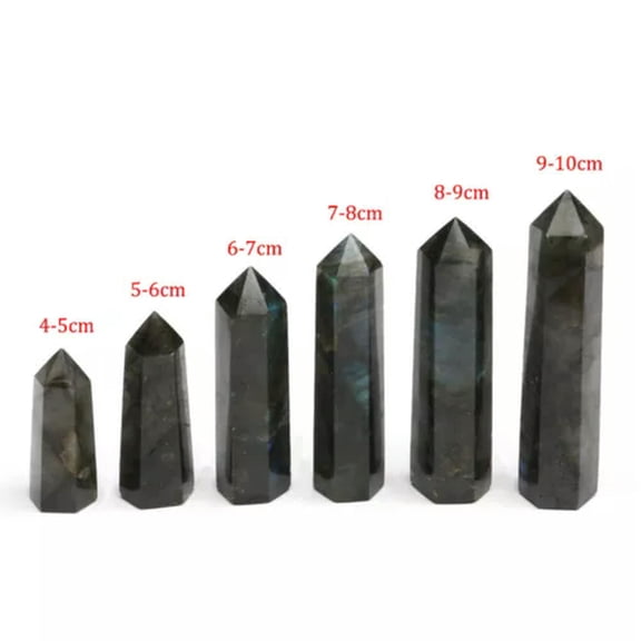 HOOUN Natural Labradorite Quartz Obelisk Crystal Column Wand Point Tower Healing Stone-1PC (Random Pick)-6-7cm