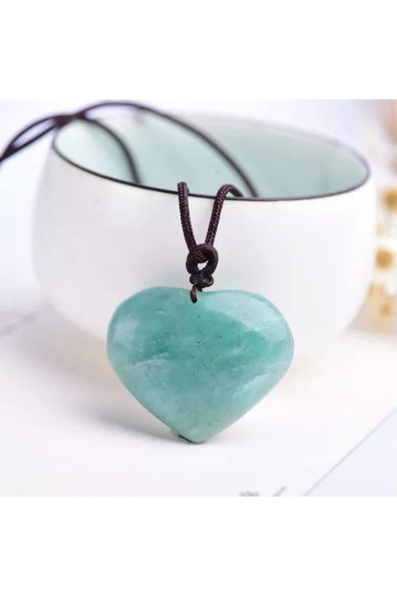 Natural Love Heart Chakra Stone Necklace Gemstone Quartz Crystal Healing Pendant-Amazonite