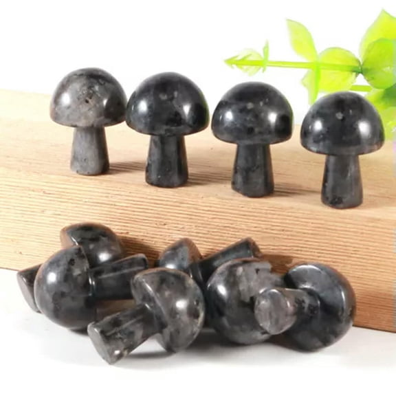 HOOUN Natural Mini Mushroom Quartz Crystal Carved Polishing Massage Wand Reiki Healing-Larvikite Labradorite-1PC