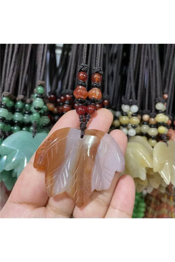 Natural Mixed Stone Maple Leaf Pendant Quartz Crystal Necklace Point Reiki-Red Agate