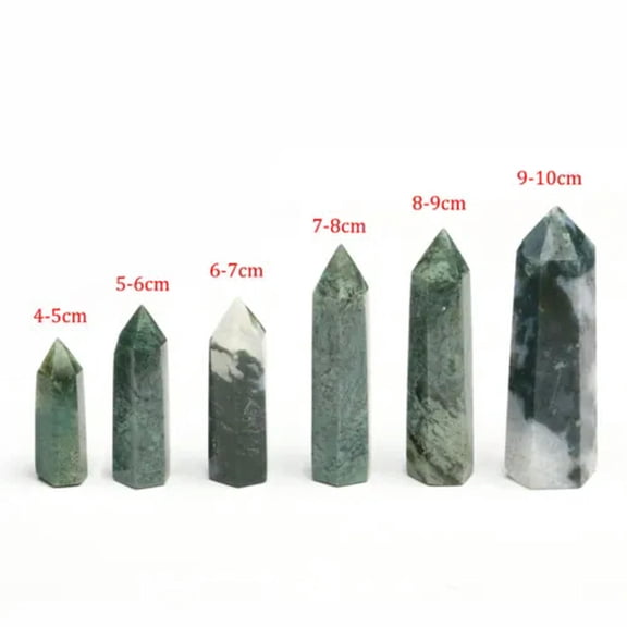 HOOUN Natural Moss Agate Quartz Crystal Obelisk Wand Tower Single Point Healing Reiki-4-5cm